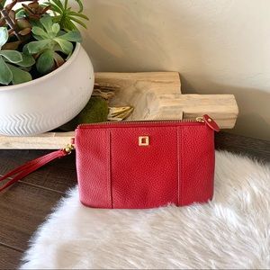 New Lodis red Pebble leather wristlet wallet